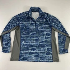 Simms SolarFlex 1/4 Zip Pullover Mens Medium Blue Camo Long Sleeve Fishing