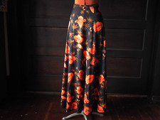 VTG 60s Orange Mod Hibiscus Floral Hawaiian Summer Maxi Lucky Tops Skirt XS/S