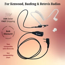 Lot PTT Acoustic Tube Earpiece for Kenwood, Baofeng, Retevis Radios H-777, UV-5R