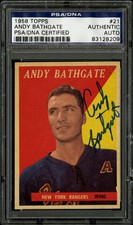 1958 TOPPS #21 ANDY BATHGATE PSA/DNA AUTOGRAPH HQ NEW YORK RANGERS AUTO CARD HOF