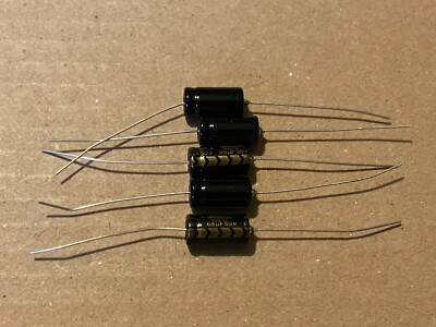 5 New Supertech 68 uf 50v Axial Capacitors Guitar Tube Amp & Stereo Caps (Qty)