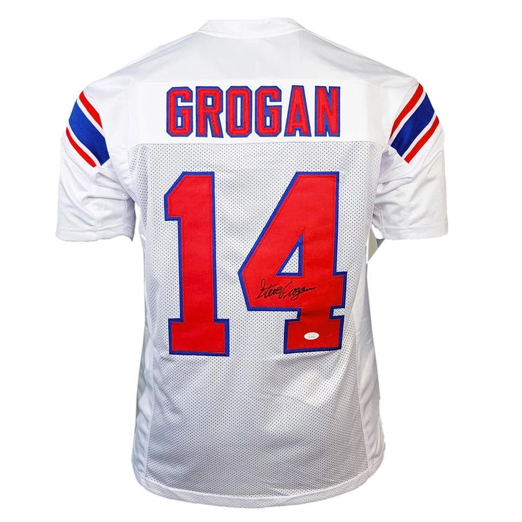 Steve Grogan Signed New England Throwback White Football Jersey (JSA)