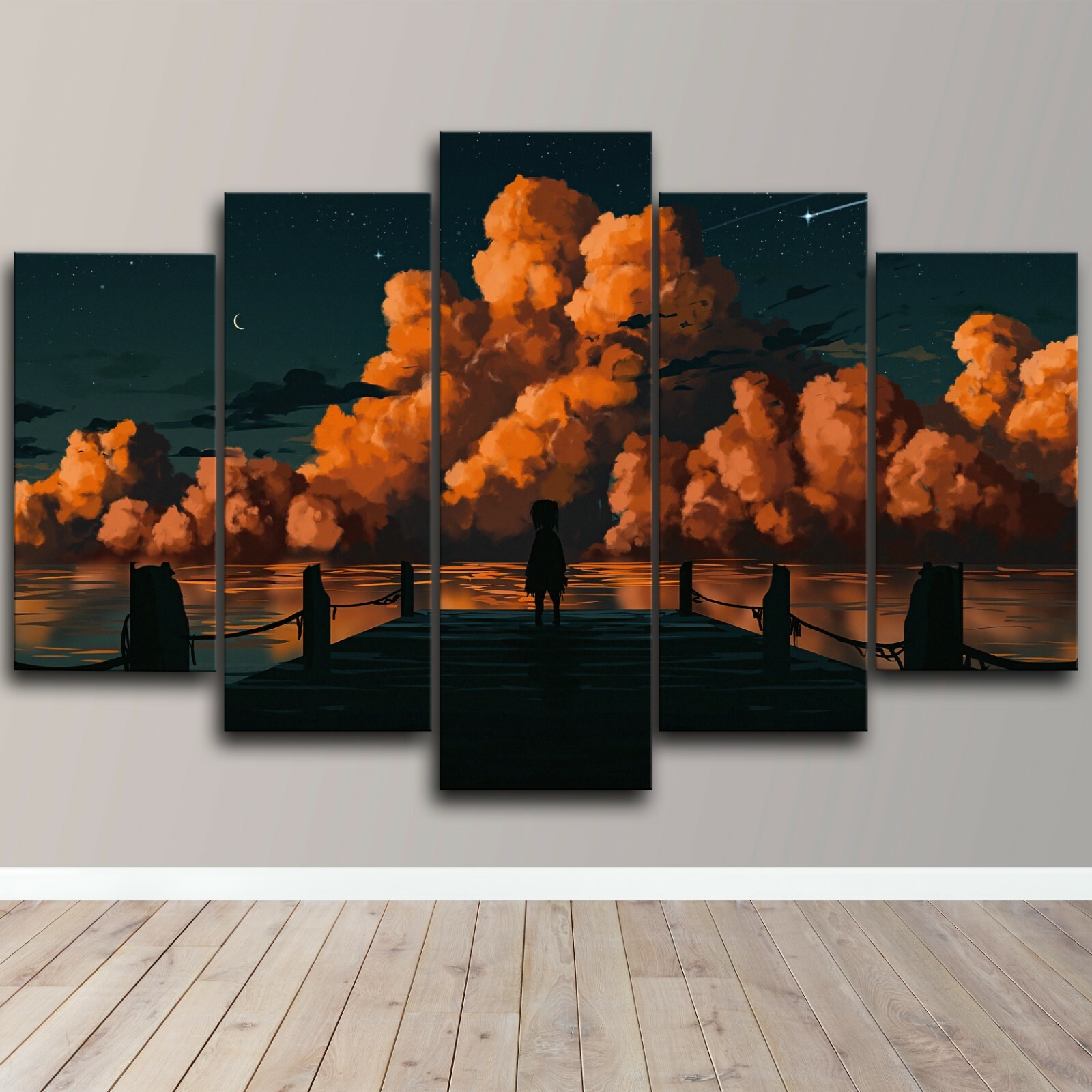 Abstract Dock Clouds Beauty Design Art 5 Piece Canvas Wall Print Home Decor