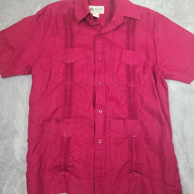 Signature By Mojito Collection Mens 100% Linen Shirt Size S Maroon Button Up