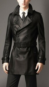 Men's Black Leather Trench Coat Lambskin Biker Racer Cafe Motorcycle ...