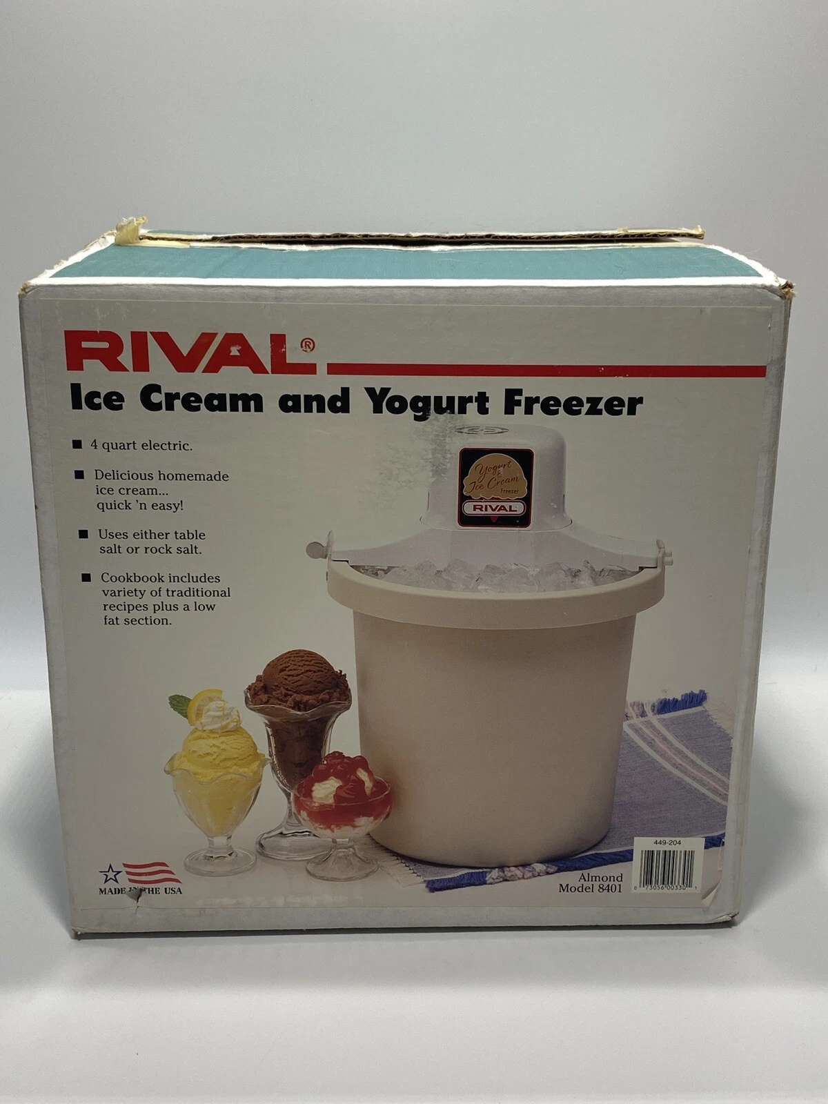 Rival VNTG Electric Ice Cream/Yogurt Maker/Freezer 4 Qt. #8401 Almond USA Made
