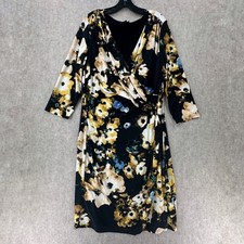 Lauren Ralph Lauren Surplice Dress Womens 16W Faux Wrap Floral Stretch Yellow