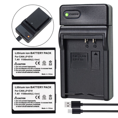 2X LP-E10 Battery +SLIM Charger for Canon EOS 1100D 1200D 1300D 2000D 4000D