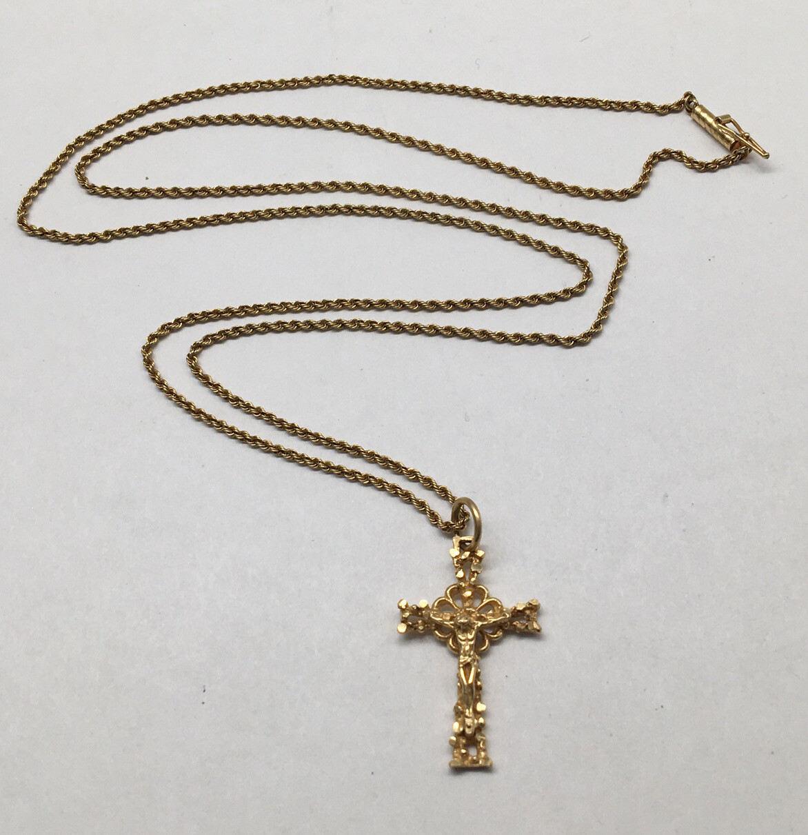 Vintage 14k Gold Cross Pendant Necklace 14k Gold Rope… Gem