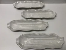 Vintage Corn On The Cob Trays Holders White Ceramic Set Of 4 By Signature Japan