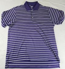 Adidas Polo Shirt Mens Large Climalite Short Sleeve Golf Purple/White Stripes