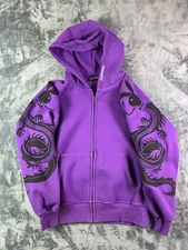 Playboy x Pleasures Hoodie M Purple Bunny Dragon Zip Up Streetwear Y2K Grunge