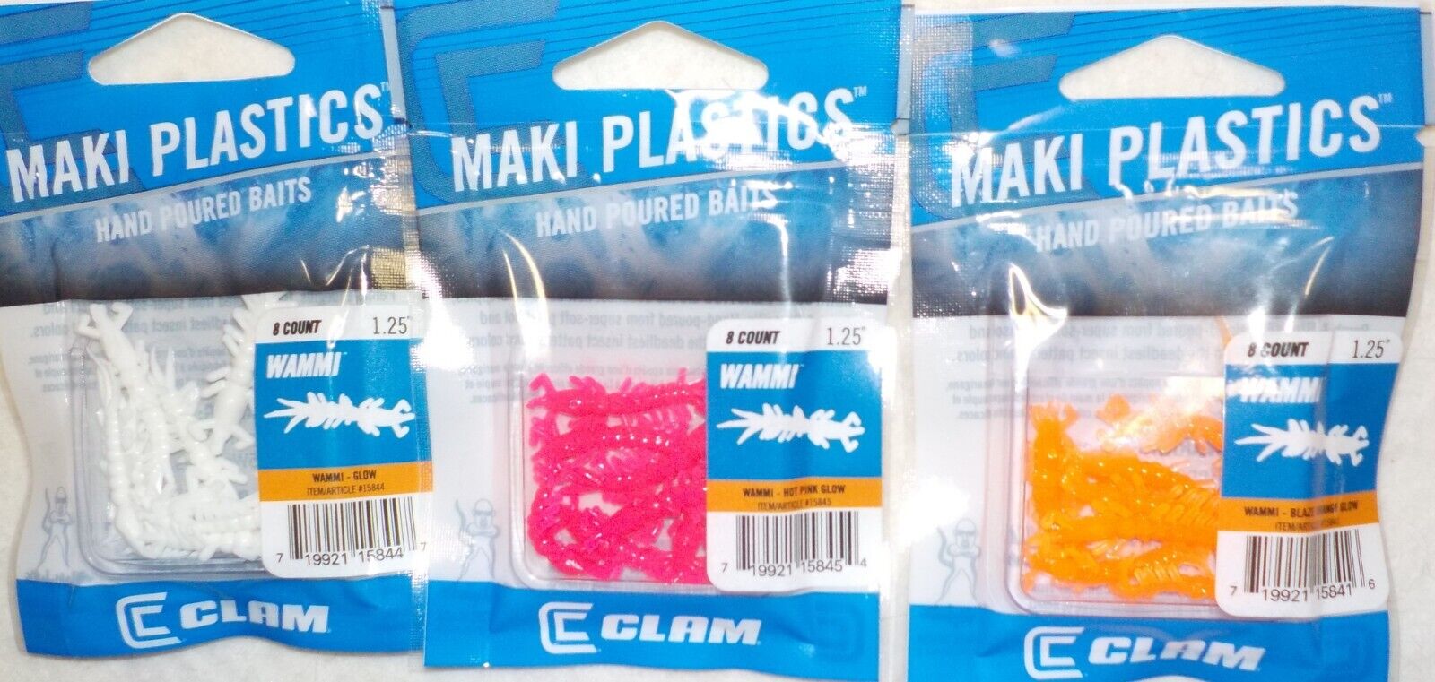 1.25" CLAM MAKI WAMMI CRAPPIE BLUEGILL PERCH ICE FISHING PLASTIC LURE BODIES
