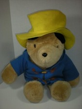 Vtg Paddington BEAR Yellow Hat and Blue Felt Hoodie Coat Huge 26" Stuff Toy