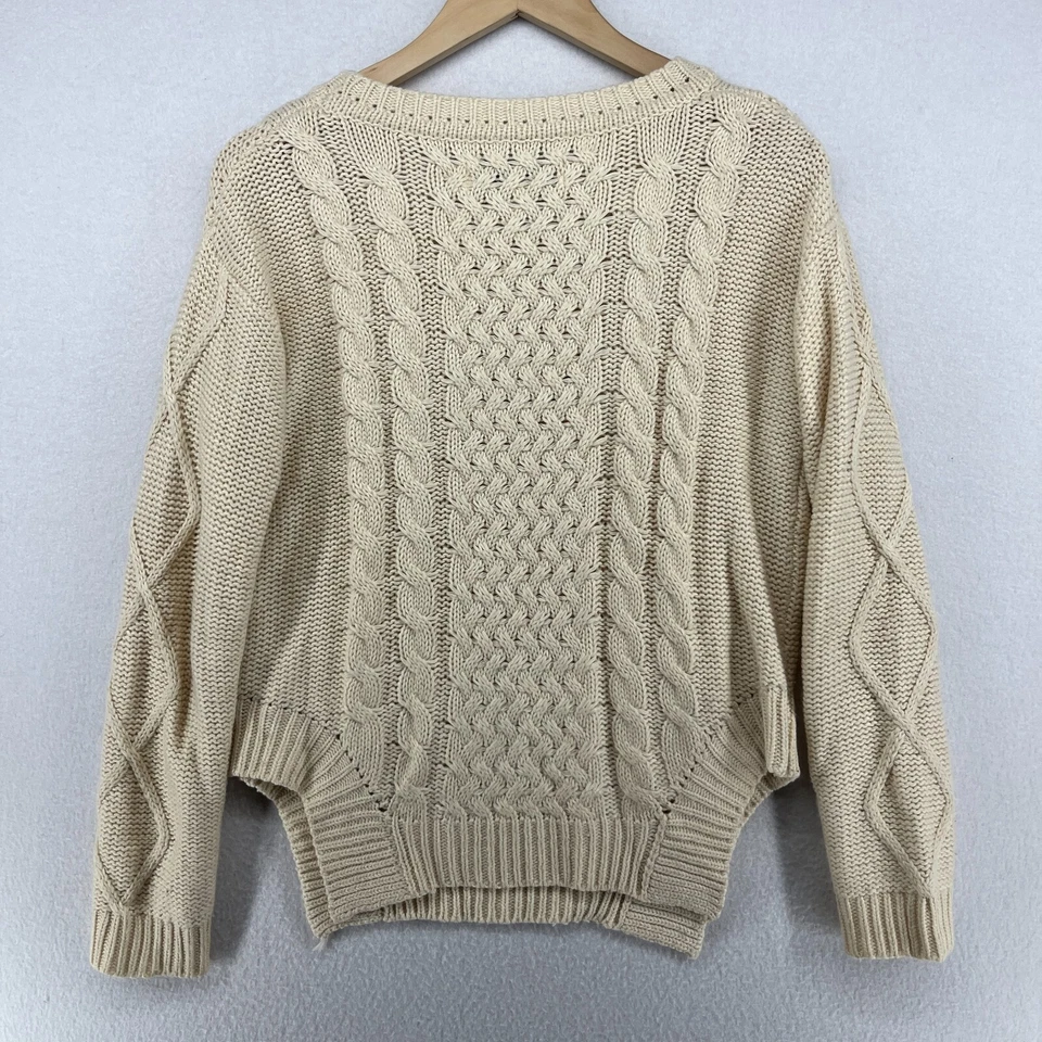 VINTAGE HAVANA Sweater M Fisherman Cable Jumper Pullover Cotton Blend Off White - Image 2 of 4