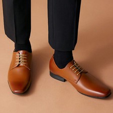 Men's Dress Shoes Square Toe Lace up Oxford Shoes Casual Shoes