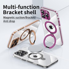 For iPhone 16 Pro Max 15 14 13 Shockproof Mag Safe Crystal Clear Ring Stand Case