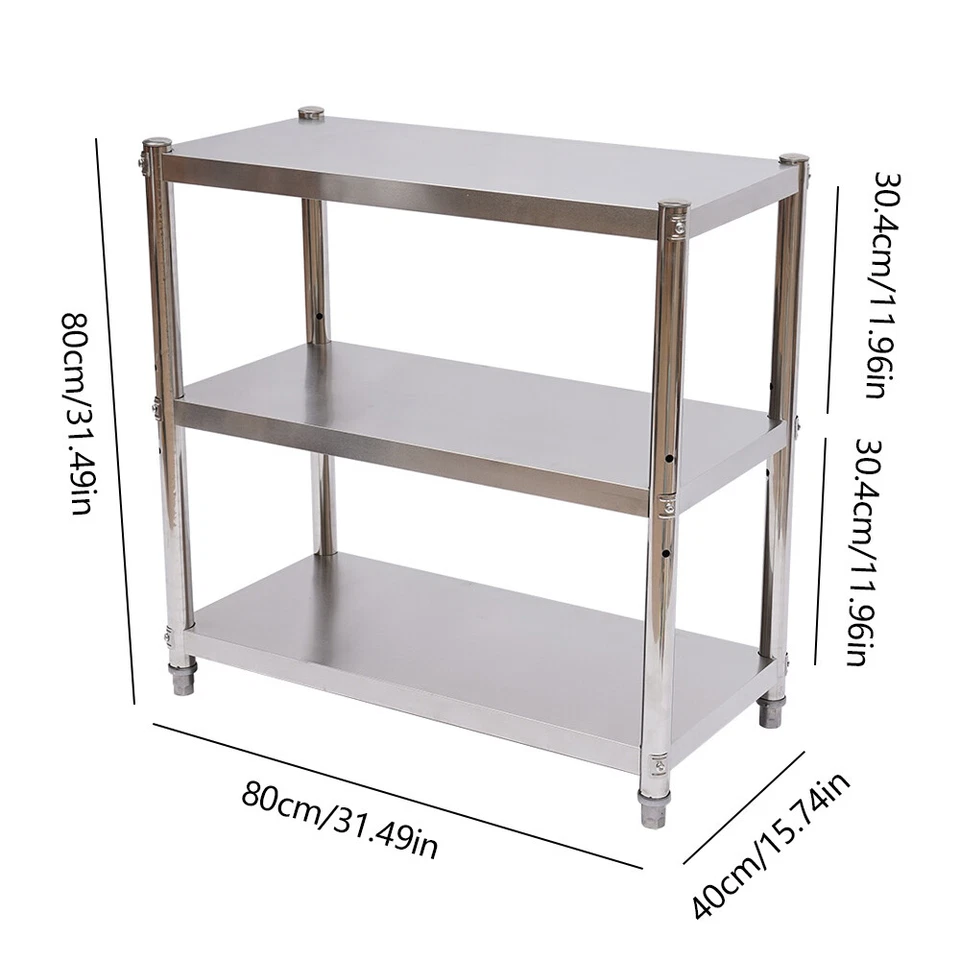3 Tiers Kitchen Shelf Shelving Rack Restaurant Shelves Rack Stainless Steel - Image 3 of 4
