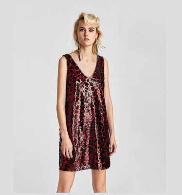 zara printed sequin dress