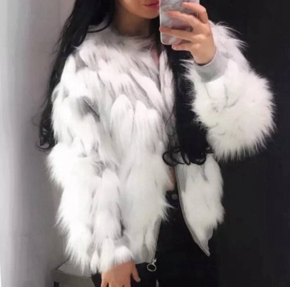 New Zara Faux Fur White Gray Textured Jacket Small 5584/214 RARE