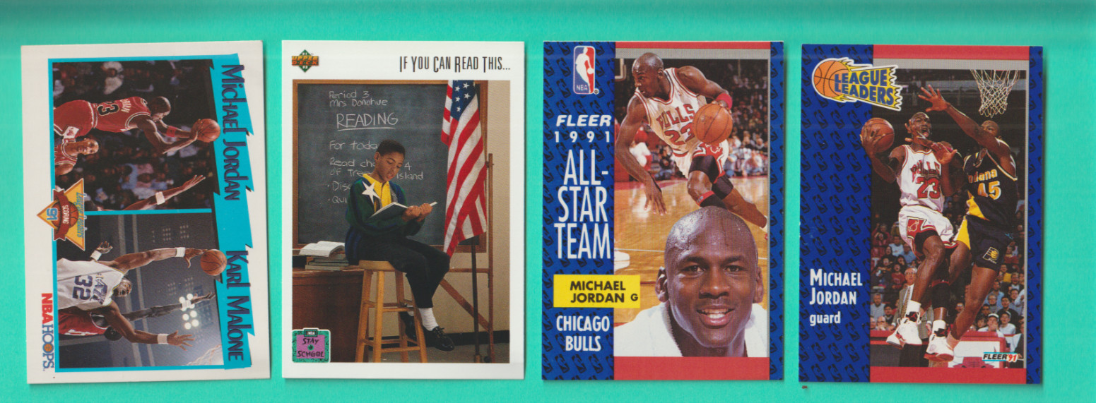4 MICHAEL JORDAN CHICAGO BULLS 1991 FLEER #s 211 & 2201991 HOOPS # 306,1991 UD #