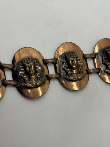 Copper wide Panel Egyptian Sphinx Tourist Bracelet Souvenir Egyptology vintage - Picture 10 of 12