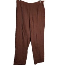 F.L. Malik Vintage 90s Brown Linen High Rise Wide Leg Ruffle Pants Size 14
