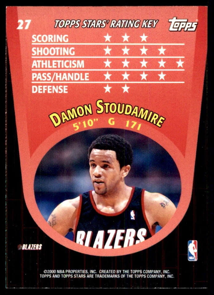 Damon Stoudamire 2000-01 Topps Stars #27 Trail Blazers NBA READ FREE SHIPPING - Image 2 of 2