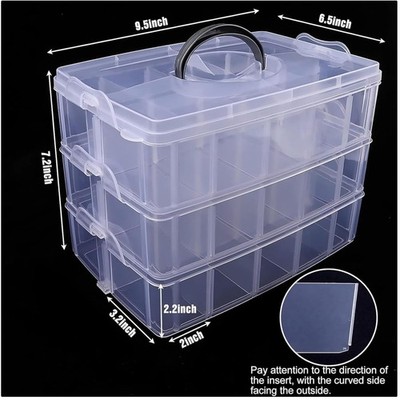 3-Tier Stackable Storage Box with Dividers - 30 Compartments