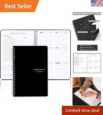 Black A5 Weekly Goals Planner with Habit Tracker - Undated, 52 Weeks of Planning
