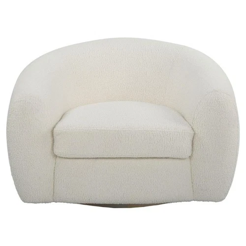 Uttermost Capra Contemporary Fabric and Wood Art Deco Swivel Chair in White - Picture 3 of 9