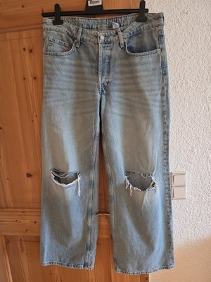 H&M Damen Lässige Weite Jeans Gr 40, Risse, Blau, Nur Einmal Getragen, Wie Neu 