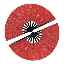 Large Folding Fans for Line Dancing,2Pcs 12.6" Glitter Red/Black