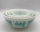 Pyrex Turquoise Amish Butterprint Nesting Mixing Bowls 401,402,403, 404