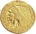 1908 GOLD UNITED STATES $2.5 DOLLAR INDIAN HEAD QUARTER EAGLE COIN *EX JEWELRY