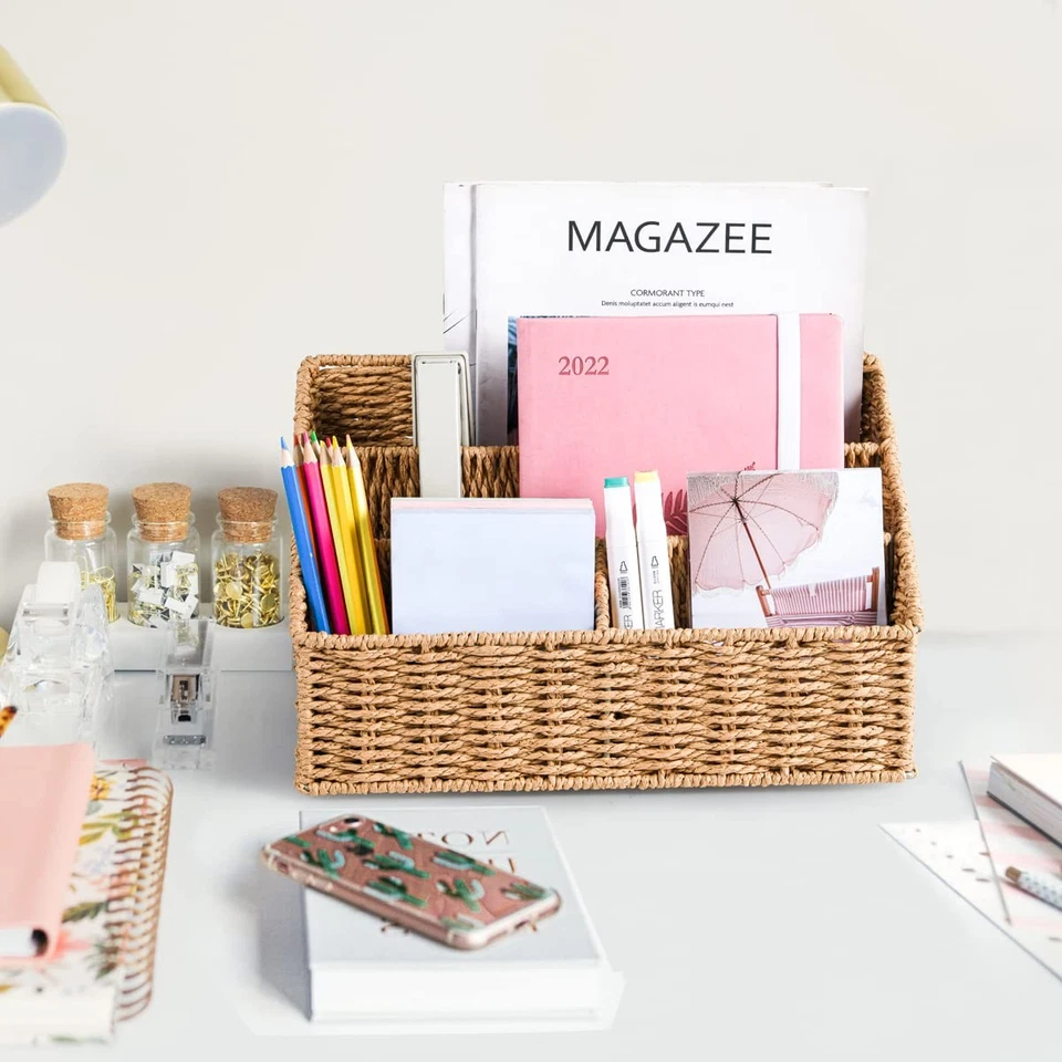 Natur Gewebter Schreibtisch Organizer für Büroutensilien, Notizzettel und Sti... - Bild 3 von 4