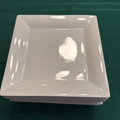 Crate and Barrel White Porcelain 10" Square Dinner Plates