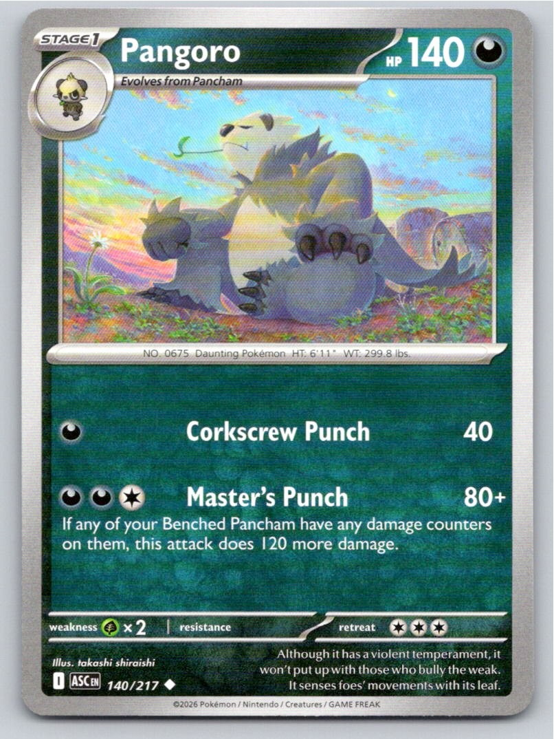 2026 POKEMON PANGORO ASCENDED HEROES 140/217 UNCOMMON NM A4824 FREE S&H