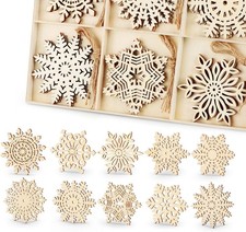 ilauke 30pcs Wooden Snowflakes Ornaments 4 inch Wood Hanging Decorations Rustic