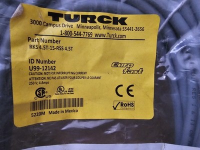 Turck RKS 4.5T-15-RSS 4.5T Eurofast Cordset 15ft 4A 250V Ready To Ship!