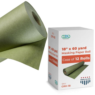 Premium 18'' X 60-Yard Green Masking Paper Roll (Case of 12) - Masking Paper with