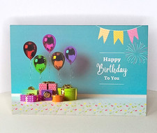 Happy Birthday Greeting Card, Happy Birthday To You, Colorful Ballons, Gifts and