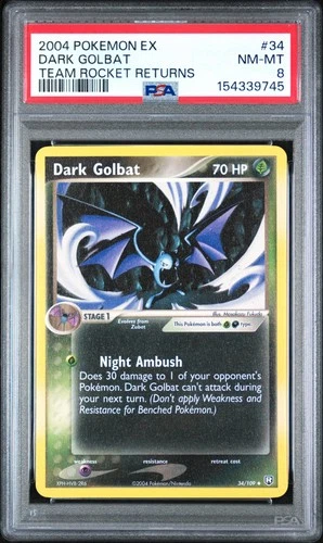 2004 POKEMON EX TEAM ROCKET RETURNS #34 DARK GOLBAT PSA 8