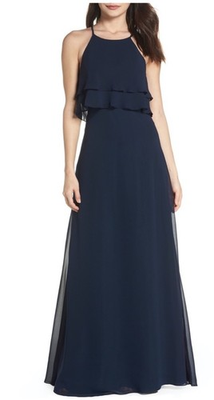 #ad #ad Jenny Yoo Collection Charlie Ruffle Chiffon Bridesmaids Navy Maxi Dress Size 6 $99.00