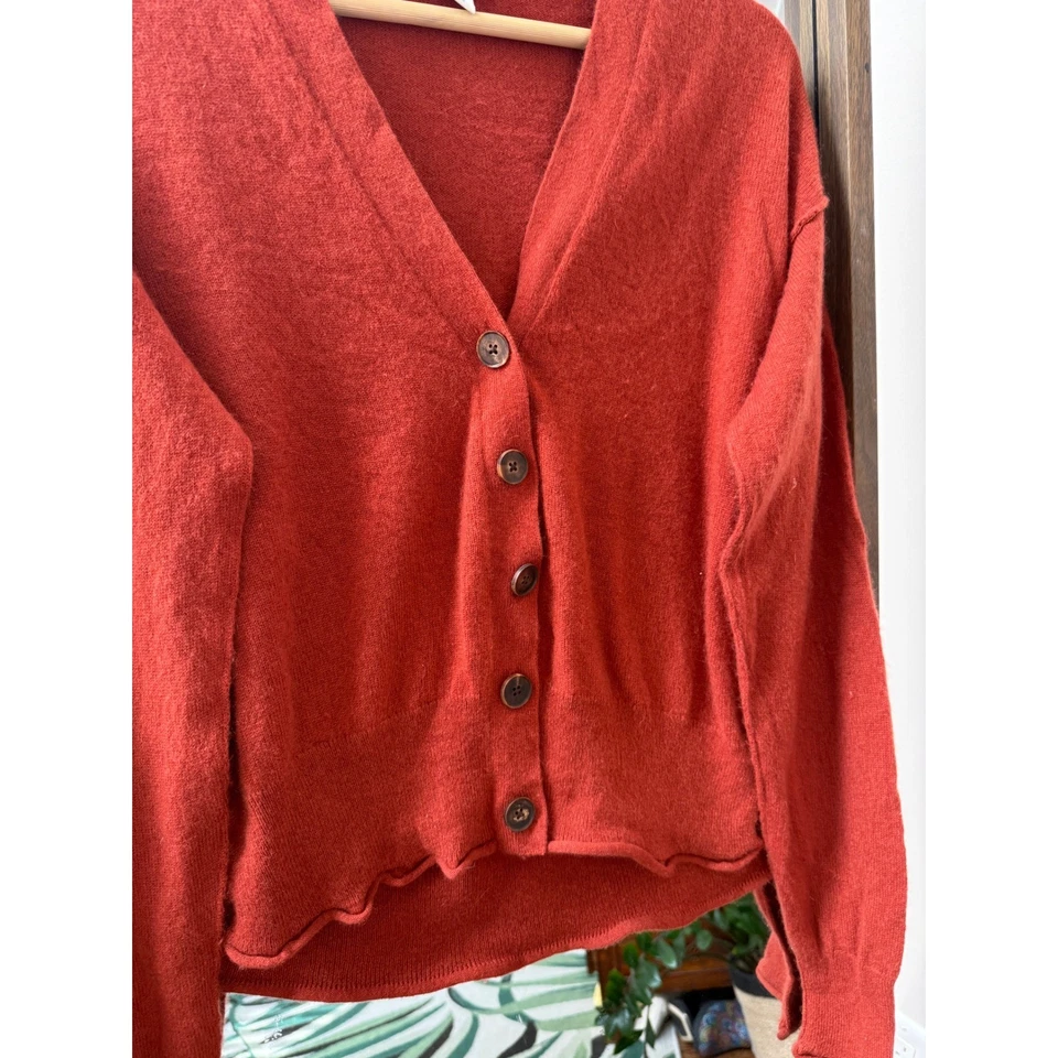 Cárdigan Sundance 100 % cachemir abotonado naranja óxido para mujer mediano Foto 3 de 4