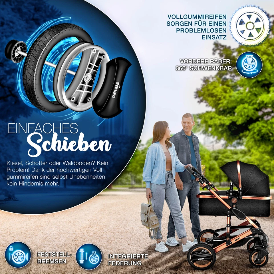 KIDUKU® 3 in 1 Kombi-Kinderwagen Buggy Reisebuggy inkl. Auto- Babyschale Faltbar - Bild 3 von 4