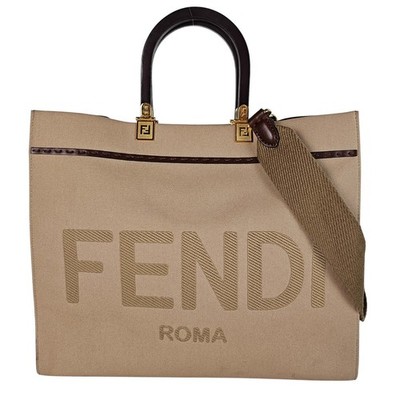 Fendi Canvas Medium Fendi Sunshine Shopper Tote Beige
