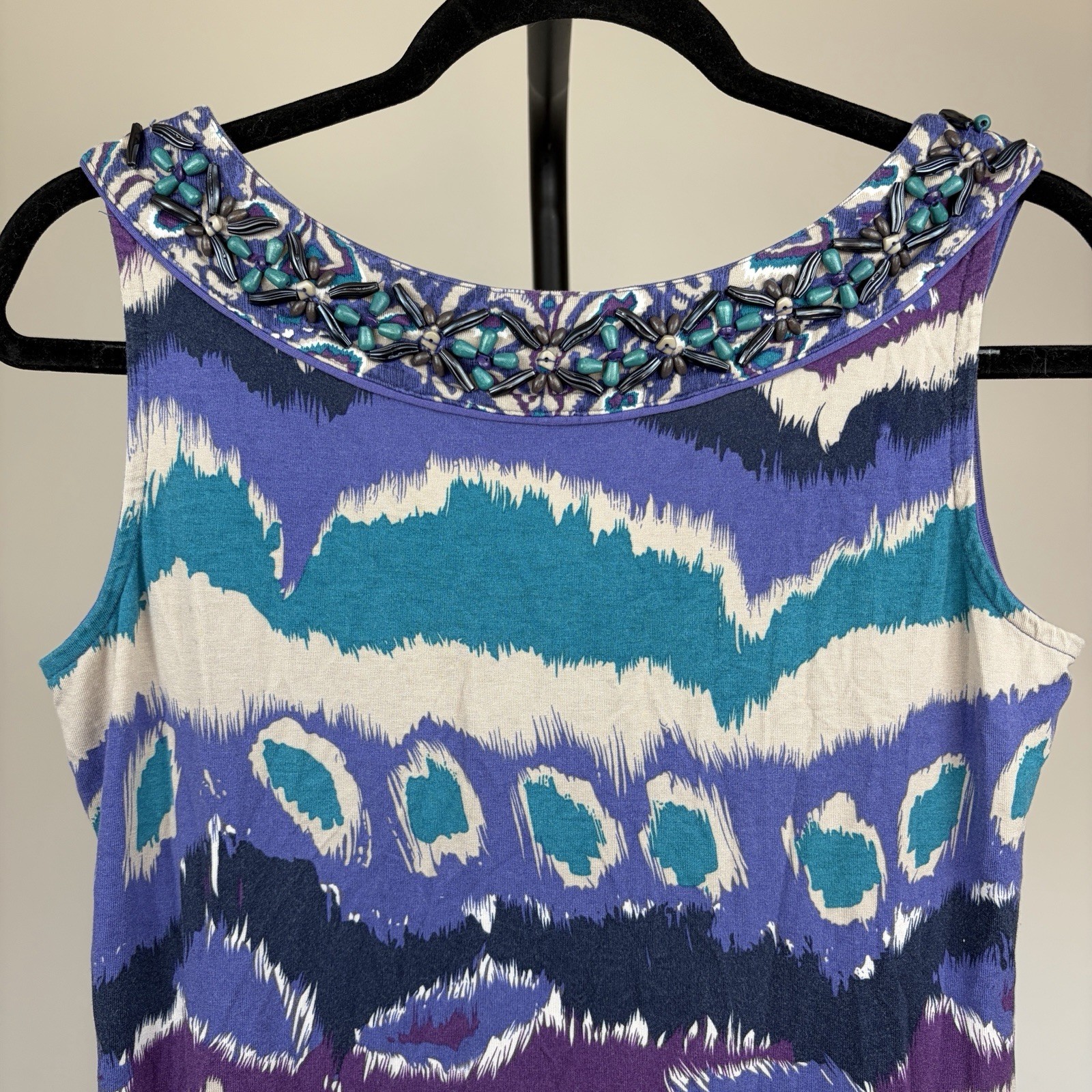 East Beaded Embellished Abstract Pattern Purple Blue Sleeveless Tank Top Size 8 image 6