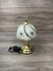 Vtg Touch Lamp Brass Tone Base Glass Panels White Floral Tested 3 Way