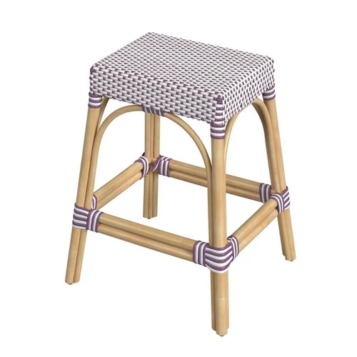 Butler Specialty Company Robias Rattan 24.5" Counter Stool - White & Purple Dot - Picture 1 of 6